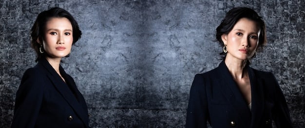 A split screen showing two different K-Drama actresses, one in a sophisticated office outfit (blazer, blouse, tailored pants) and another in a comfy, oversized sweater and leggings, highlighting the fashion range.