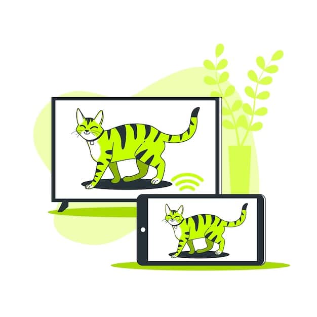 A split-screen graphic illustration showcasing multiple devices streaming content simultaneously: a smart TV streaming a movie, a laptop playing a video game, a tablet watching a live sports event, and a smartphone engaged in a video call. This visually represents the challenge of managing bandwidth for simultaneous streaming.