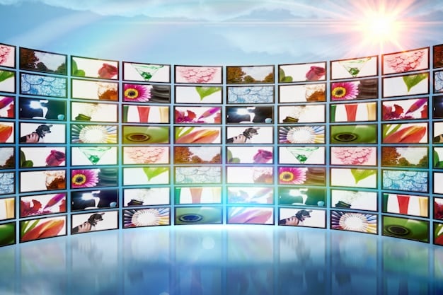 A split screen showing the interfaces of Netflix and Hulu, highlighting their different layouts and content offerings. The Netflix side emphasizes original series, while the Hulu side focuses on current TV shows.