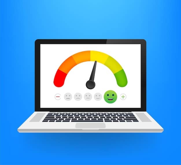 A speed test result displayed on a laptop screen, showing download speed, upload speed, and ping. The interface is clean and modern, with clear indicators highlighting the results. A hand hovers near the touchpad, ready to navigate.