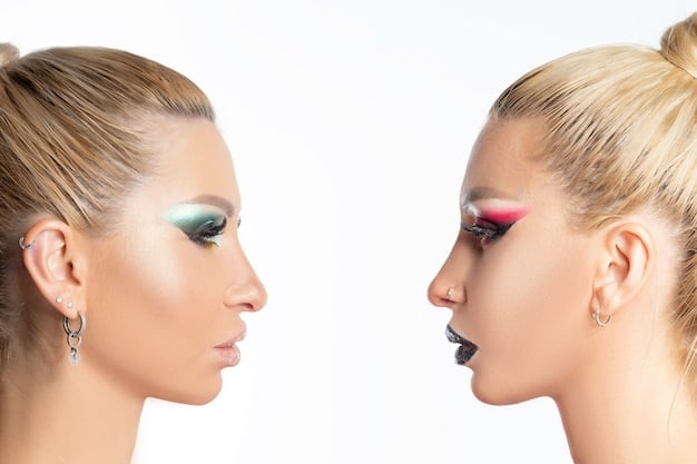A side-by-side comparison of a typical American smoky eye makeup look versus a Korean drama-inspired 