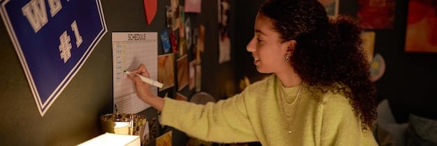 An American student studying Korean language and culture, with K-drama posters on the wall and Korean textbooks on the desk. The image represents the academic and personal interest in Korean culture spurred by K-dramas.