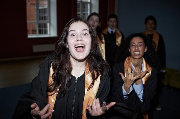 A scene from an American TV show depicting a family celebrating a graduation, showcasing the support and pride family members have for each other's achievements. The family is gathered closely, smiling and hugging.