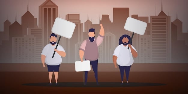 A still from a K-drama illustrating a protest scene, where characters are advocating for fair labor practices and social justice.
