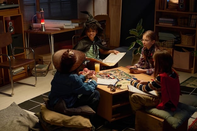 Several children in a brightly lit classroom are engaged in a learning activity, with educational materials scattered around. The scene is in the United States, and a banner displaying the name of Shin Min Ah's charitable foundation is visible in the background. This image represents her active support for children's education.