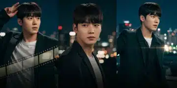 Dynamic montage of three rising K-drama actors for 2025, showcasing their charisma and global appeal.