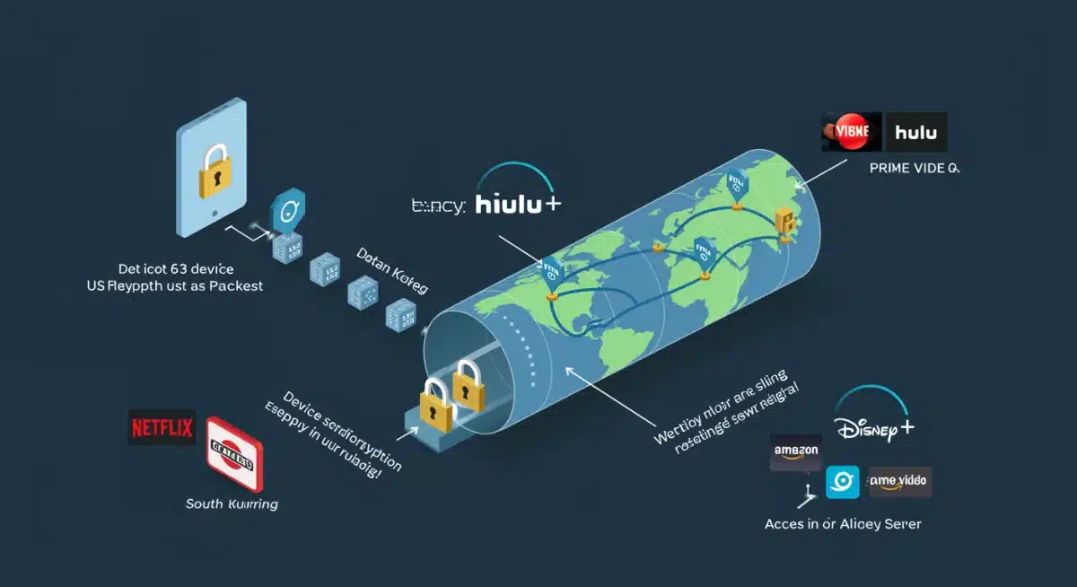 Infographic illustrating secure VPN tunnel for K-Drama streaming