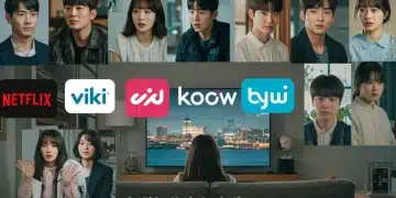 Collage of popular K-drama scenes with streaming logos, best US K-drama streaming services 2025.