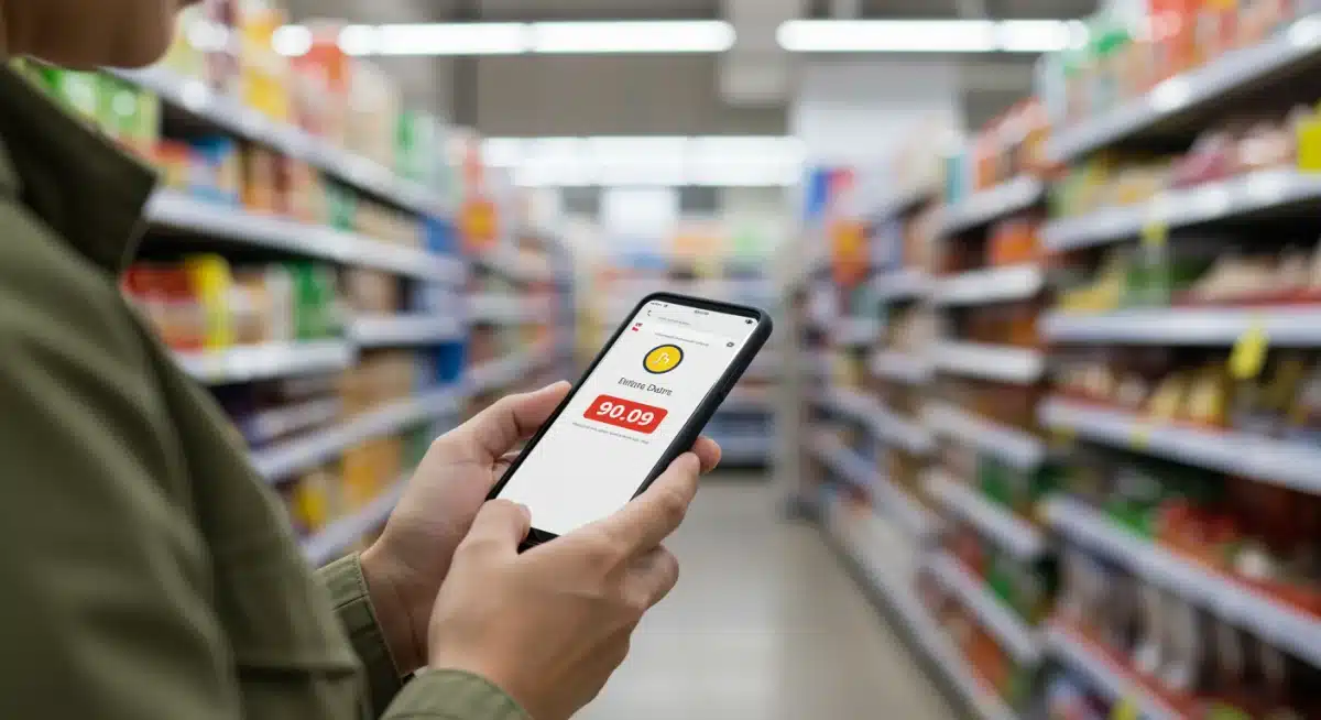 Pessoa usando o celular para comparar preços e encontrar as melhores promoções online.