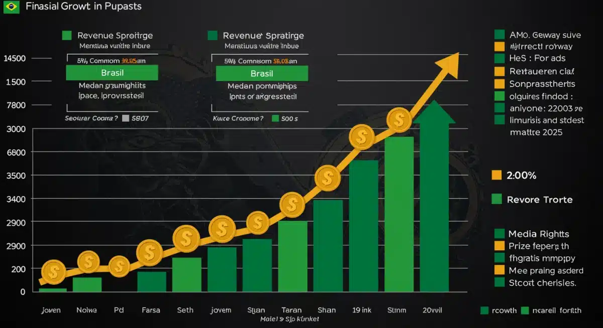 Gráfico financeiro detalhado mostrando o crescimento econômico do e-Sports no Brasil, com projeção de 20% para 2025.