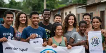 Influenciadores digitais brasileiros engajados com projeto social em 2025, simbolizando apoio e colaboração.