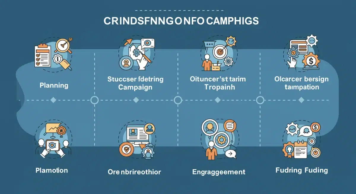 Infográfico detalhando as etapas para uma campanha de crowdfunding de sucesso.
