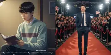 Illustration of a K-Drama actor's 10-year journey from rookie to global icon, appealing to US audiences.