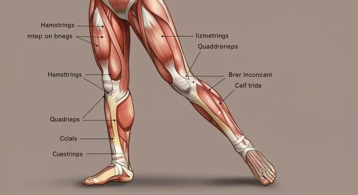 Ilustração detalhada dos músculos da perna importantes para a corrida de maratona