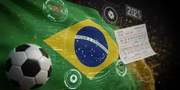 Bandeira do Brasil estilizada com elementos de apostas esportivas, representando a nova regulamentação de 2025.