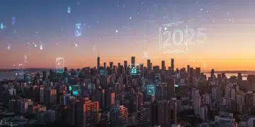 Capa do artigo: Panorama tecnológico futuro no Brasil, com elementos digitais e conectividade avançada.