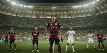 Jogadores de futebol celebrando em campo com a torcida ao fundo, simbolizando novas transferências e o início da temporada de 2025.