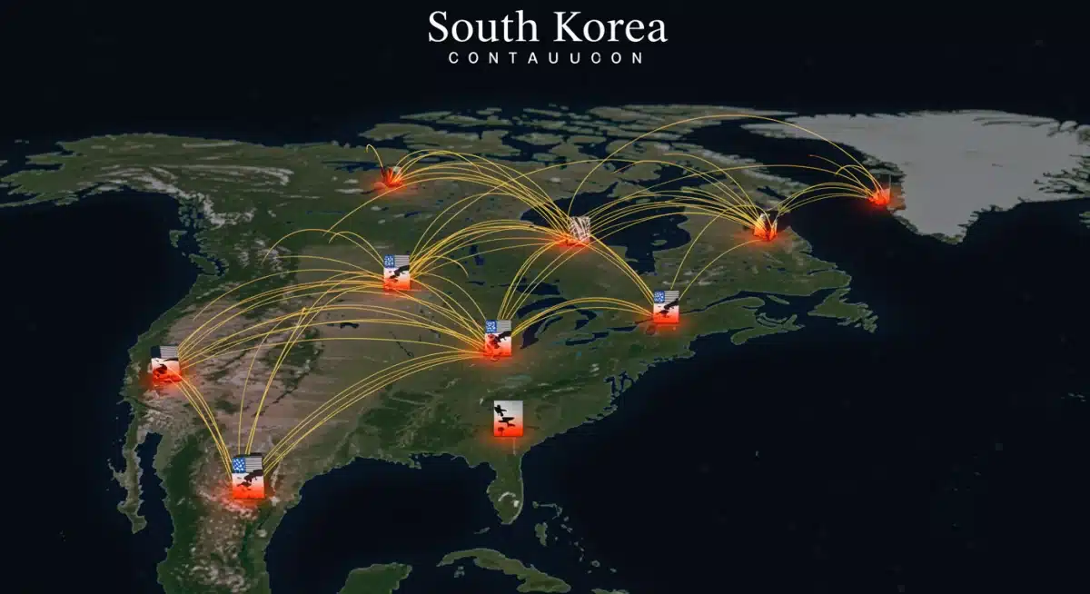 Global map showing K-Drama content flow between South Korea and the US with regulatory impacts