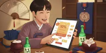 Fã de K-Drama usando um programa de fidelidade online para obter descontos em produtos coreanos.