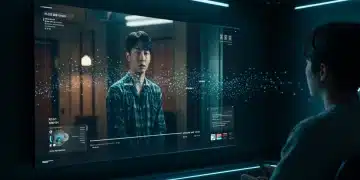 Interface futurista exibindo K-Drama com qualidade de imagem aprimorada por codecs de vídeo avançados.