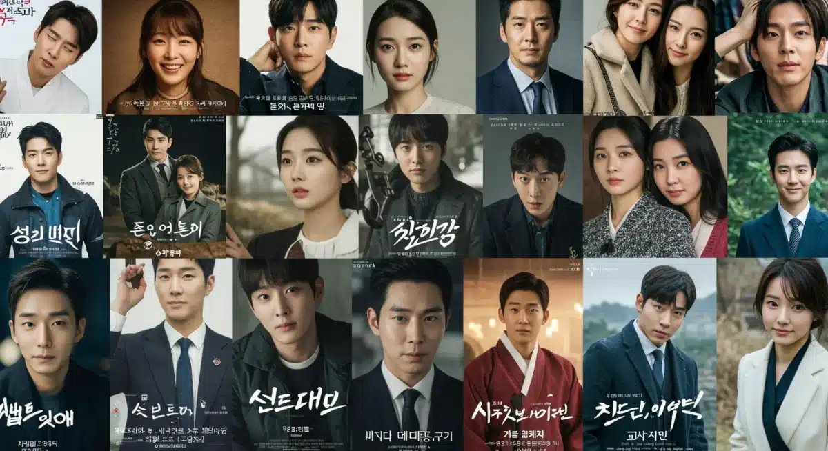 Colagem de pôsteres de diversos K-Dramas populares, representando a variedade de gêneros disponíveis