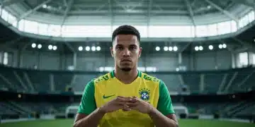 Atleta brasileiro concentrado em exercício de visualização mental para alta performance.