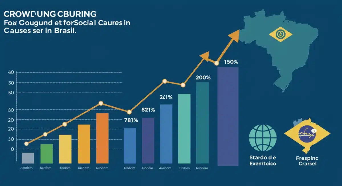 Gráfico dinâmico ilustrando o crescimento do financiamento coletivo para causas sociais no Brasil.