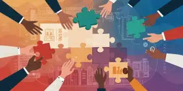 Pessoas diversas colaborando para um projeto social, simbolizando o financiamento coletivo e impacto comunitário.