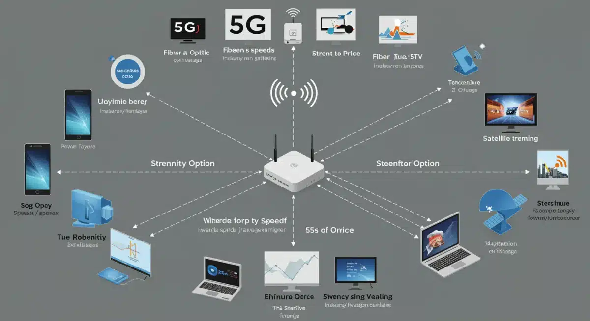 Infográfico comparativo de opções de conectividade à internet para streaming.