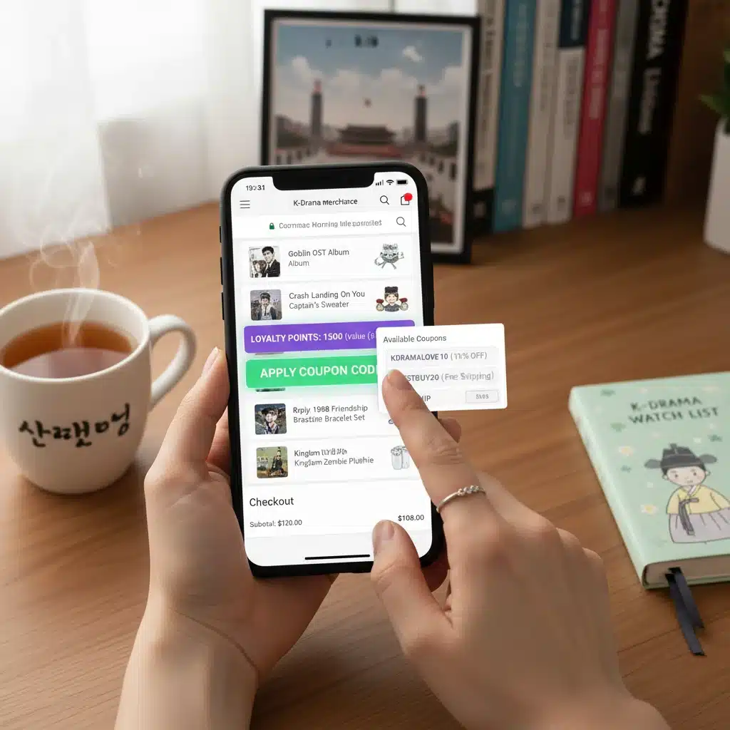 Applying K-Drama discount codes on a smartphone
