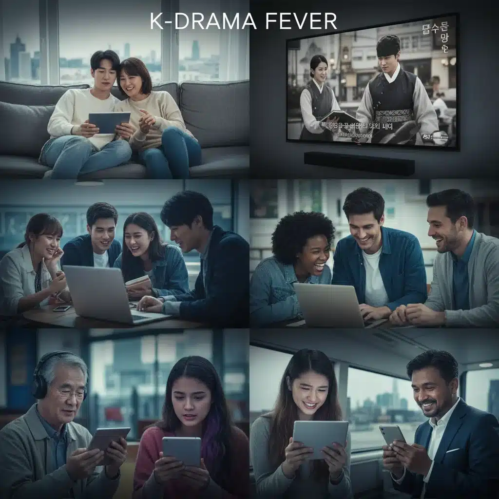 Diverse audience enjoying personalized K-drama streaming on multiple devices