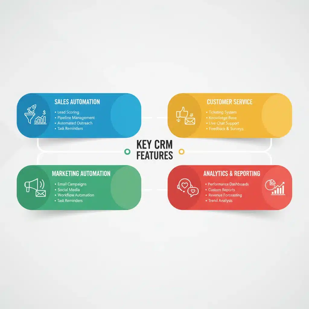 Infographic detailing core CRM software features