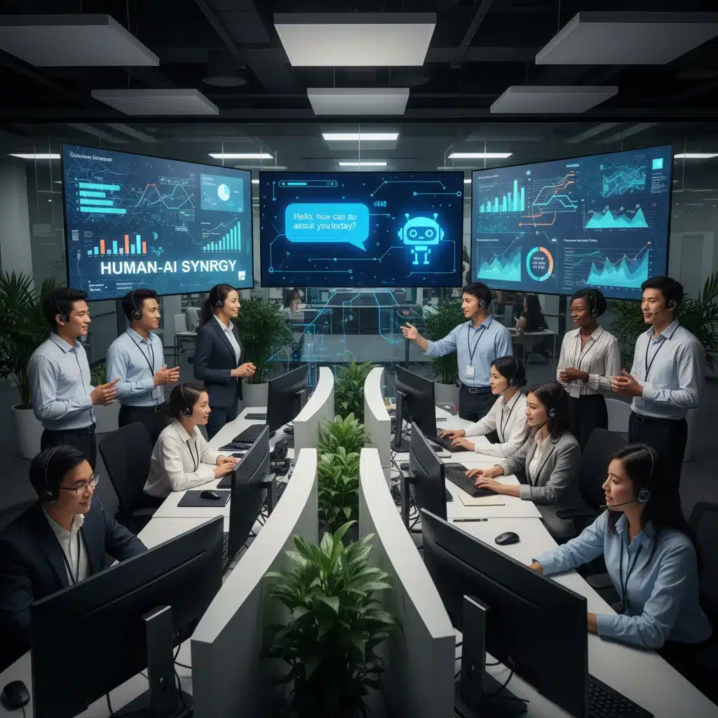Customer service team collaborating with AI tools