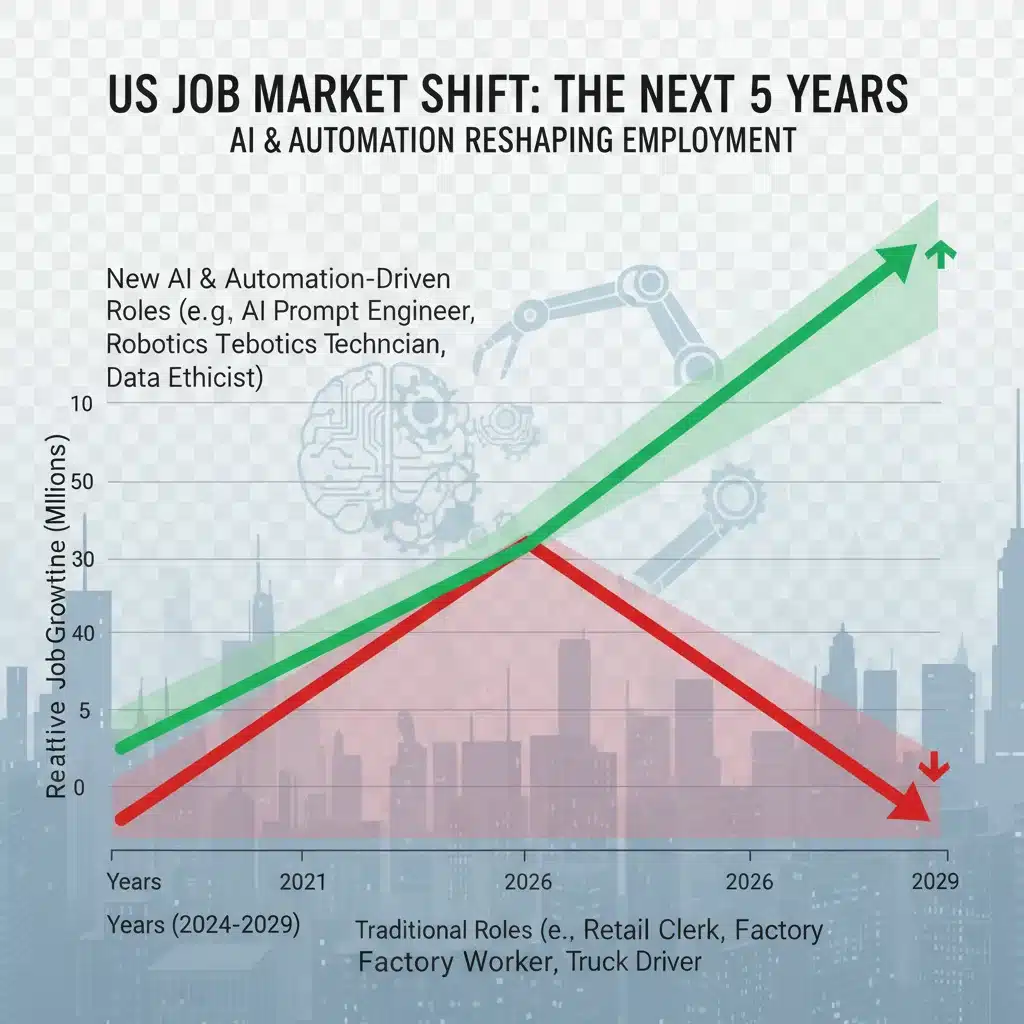 Economic graph showing job market shifts with AI