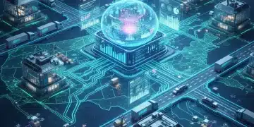 AI-powered supply chain optimization in the US, showing data analytics and automated logistics