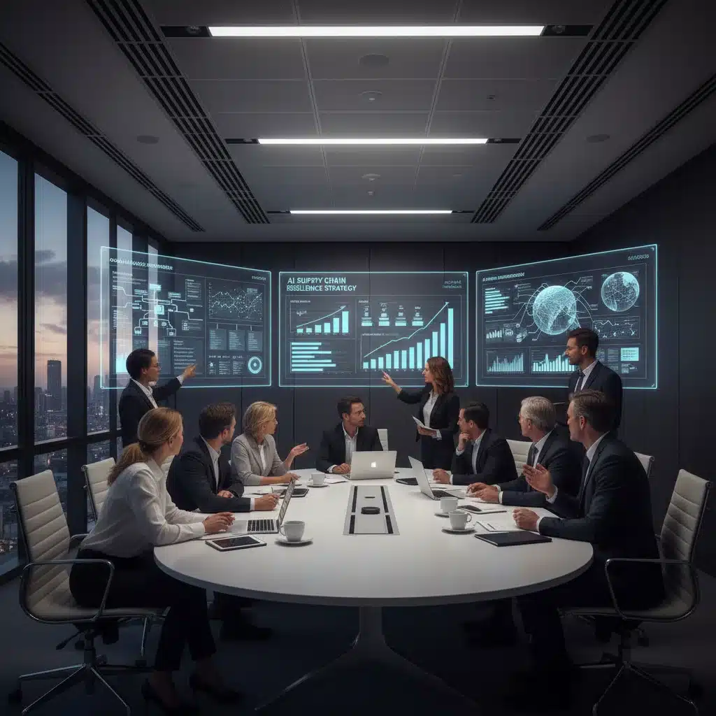 Business leaders discussing AI implementation strategies for supply chain resilience