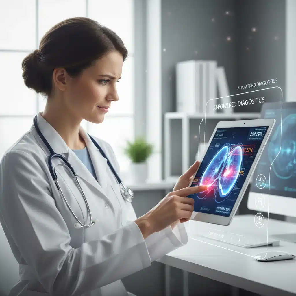 Doctor using AI for diagnostic imaging analysis