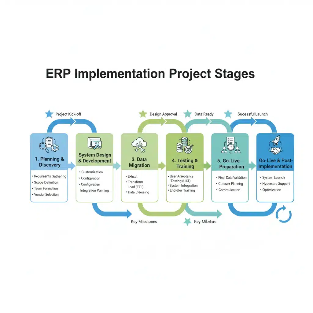 ERP implementation project lifecycle infographic
