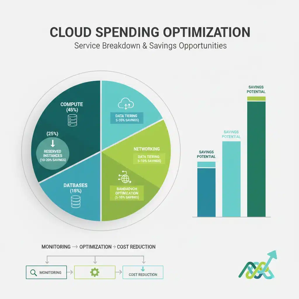 Infographic detailing cloud spending breakdown and optimization areas