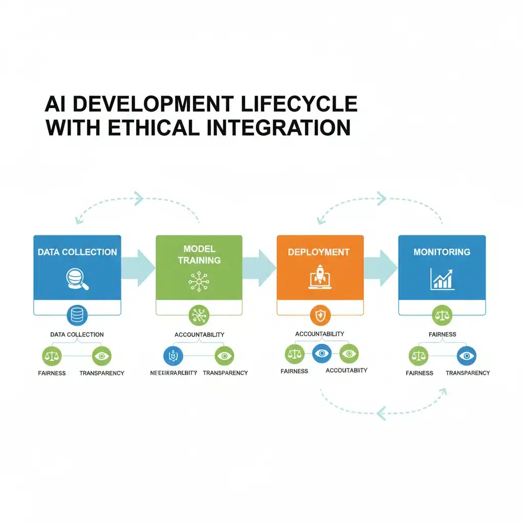 Flowchart illustrating ethical considerations in AI development lifecycle