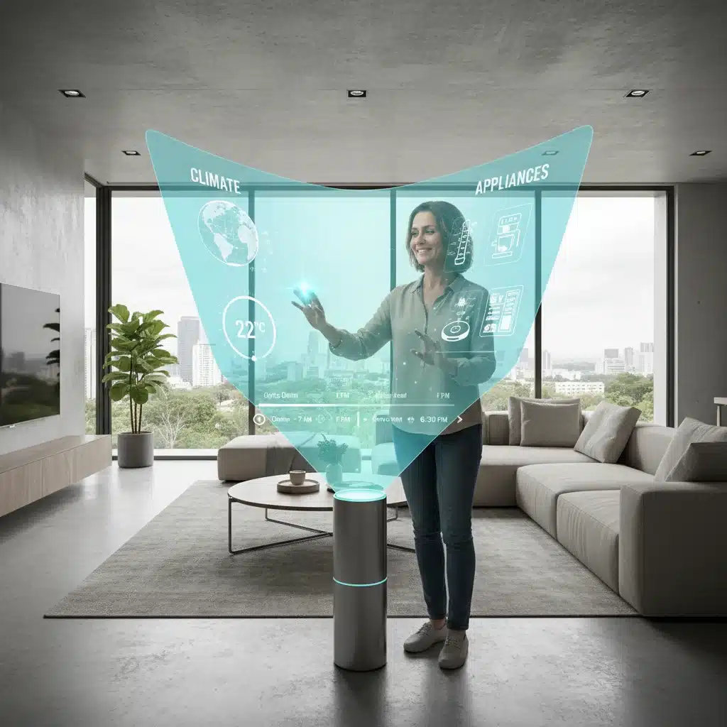 Holographic smart home control interface from central hub