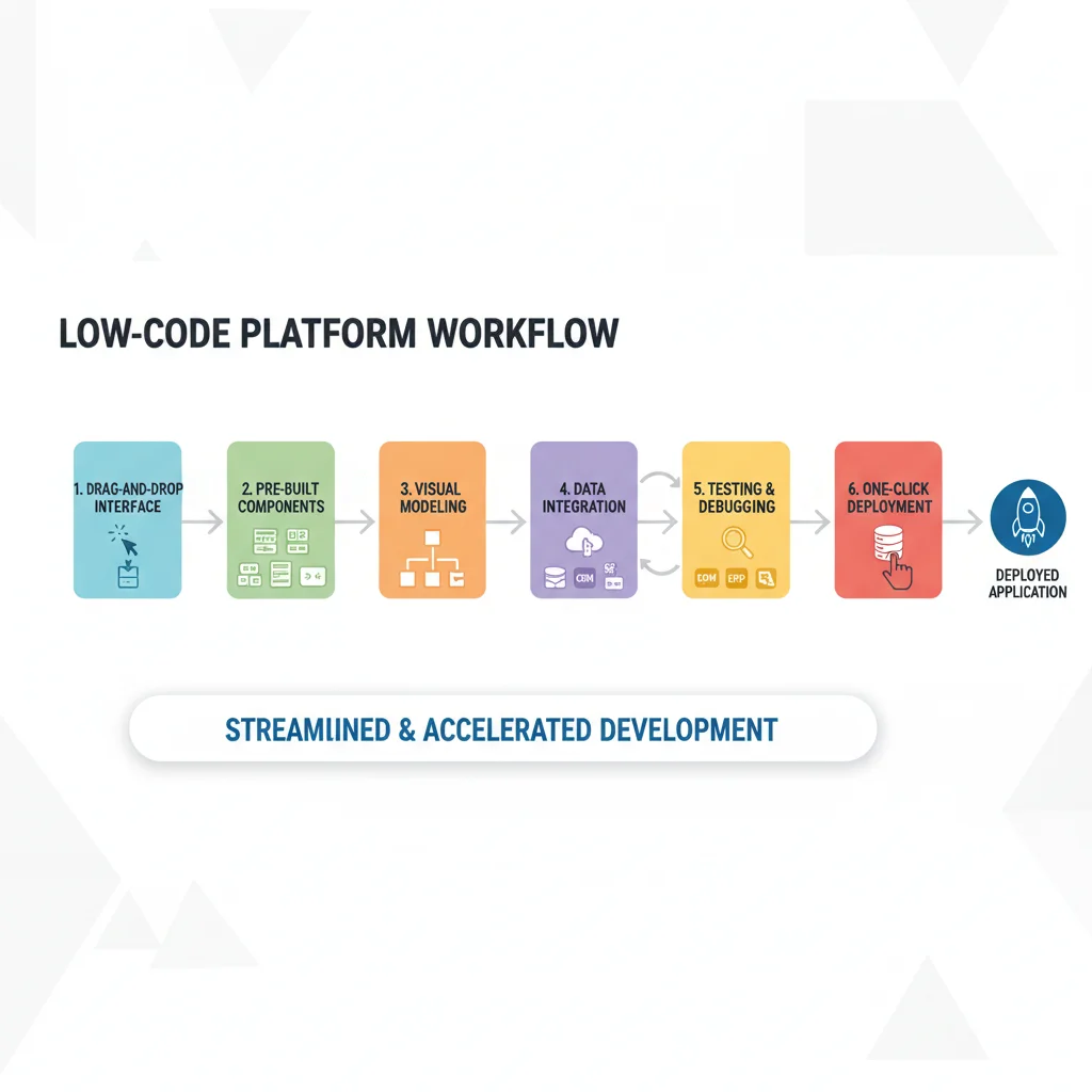 Visual representation of low-code development workflow and components