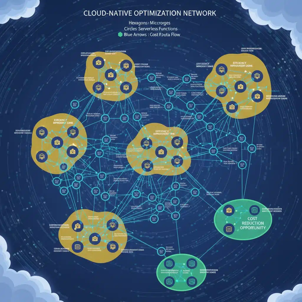 Diagram of microservices architecture showing areas for cost optimization.
