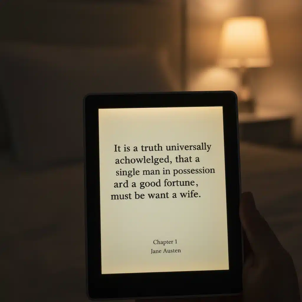 E-ink screen with clear text and warm lighting for optimal reading