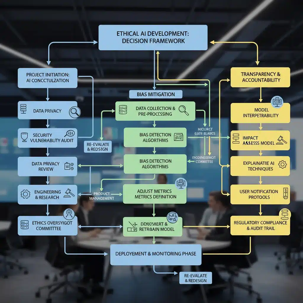 Flowchart for ethical AI development decision-making