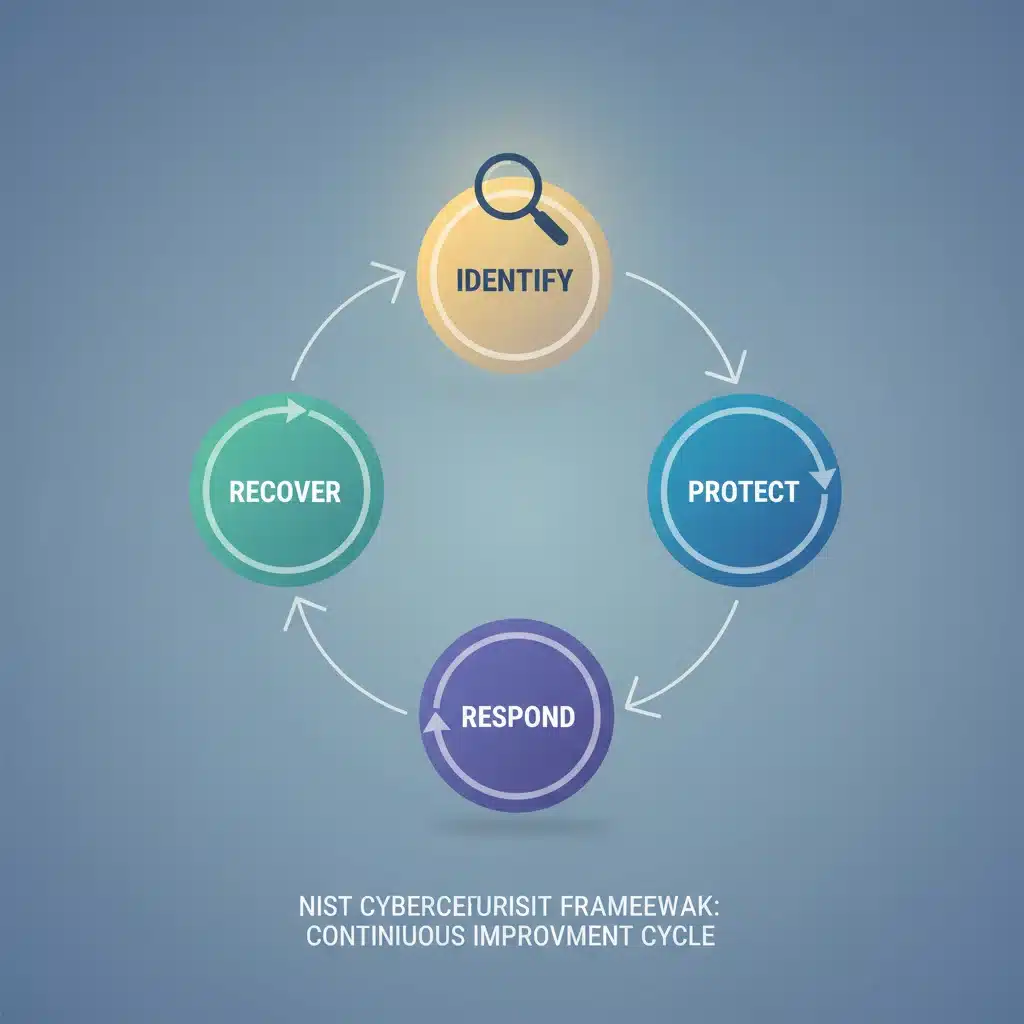 NIST Cybersecurity Framework functions visualized as interconnected circles for continuous improvement.