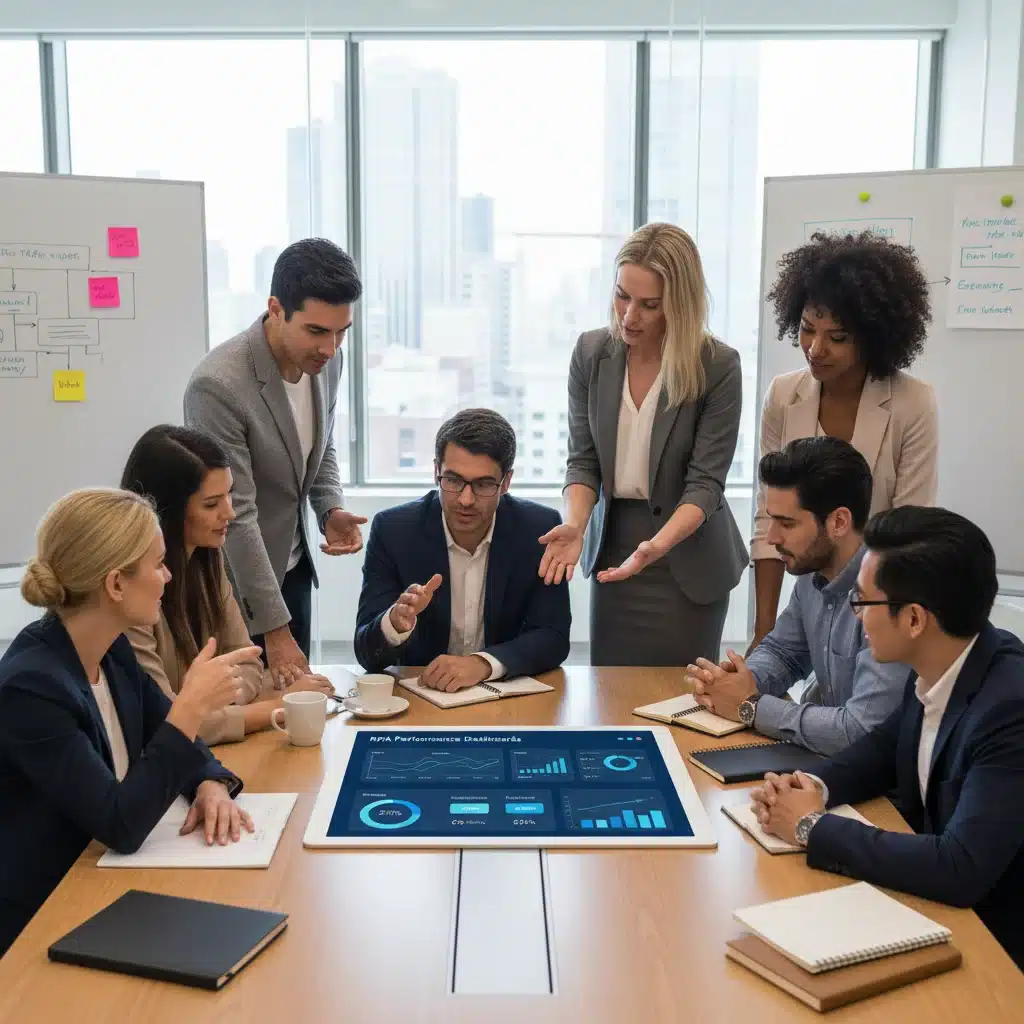 Team collaborating on RPA optimization and performance metrics