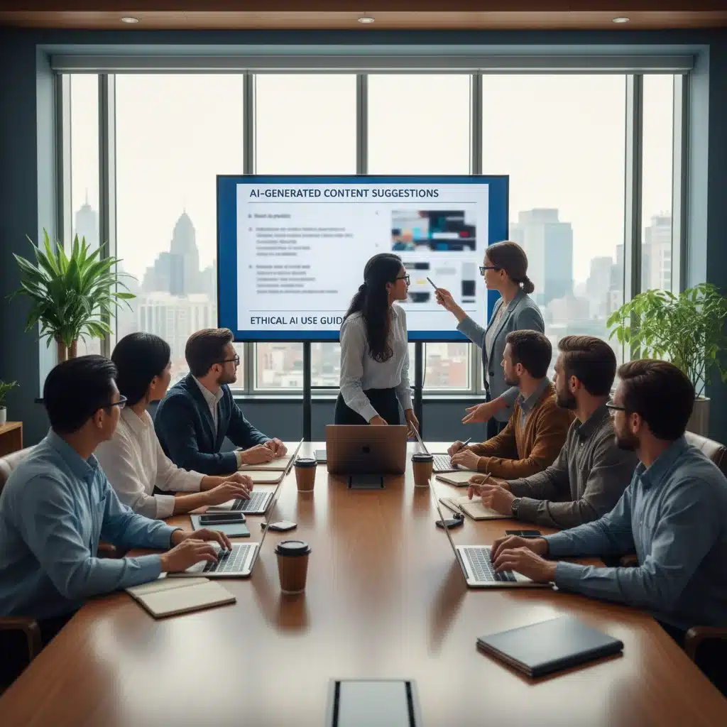 Team collaborating on AI-generated content strategy