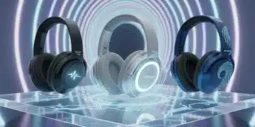 Close-up of three modern noise-canceling headphones, highlighting their design and advanced features.